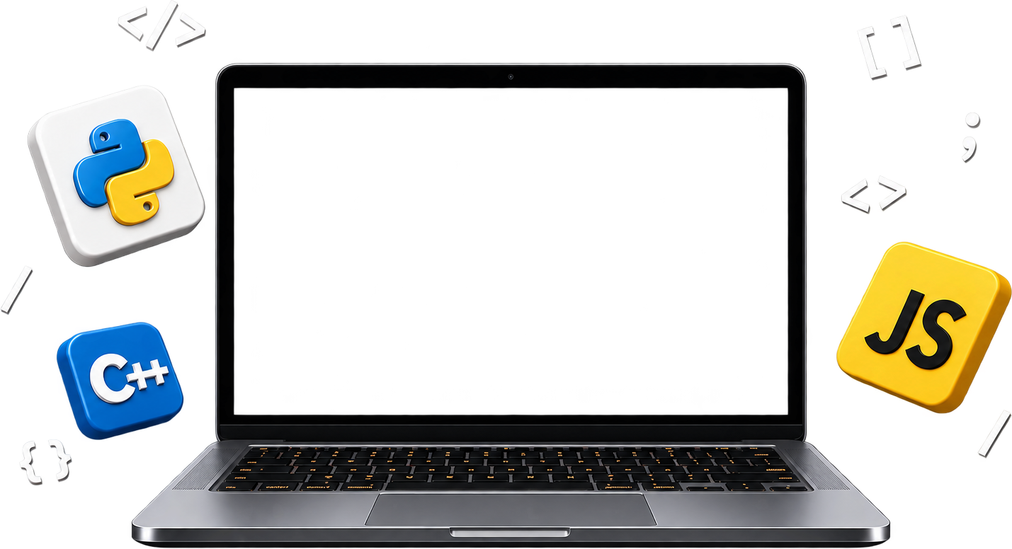 CodeKiln running on a Windows laptop, surrounded by language icons